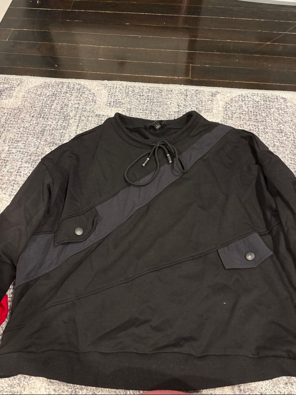 Dance & Marvel Black Drawstring Funnel Neck Pullover